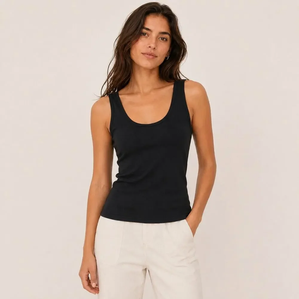 NWT J.Crew Vintage Jersey Classic Scoopneck Cotton Tank Top Black Size Large